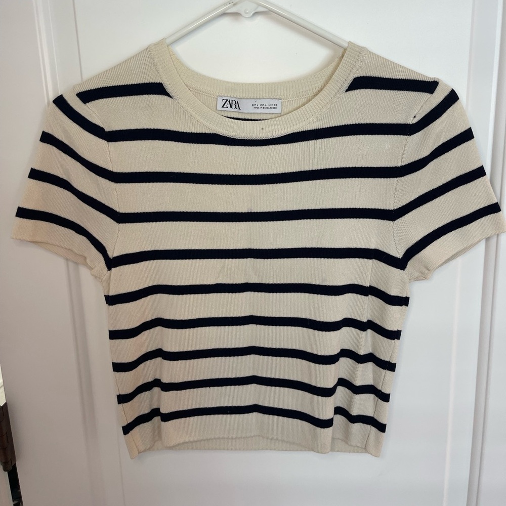 Zara Cream and Black Striped Sweater